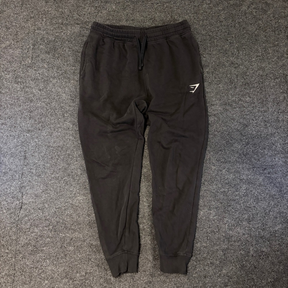 Gymshark Mens Crest Joggers Black Size M Slim Fit Sweatpants Drawstring Pocket